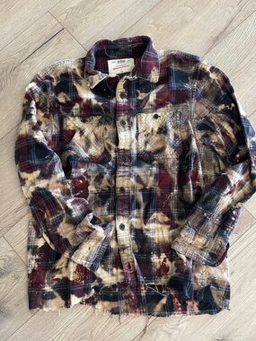 urban pipeline Burgundy Black Tan Plaid Flannel Shirt